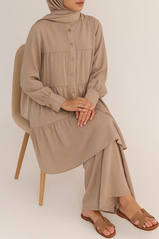 Coffee Button Tiered Coord Set