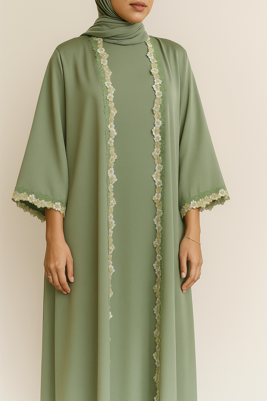 Pistachio fancy lace abaya