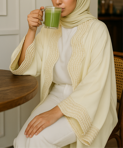 Butter yellow lace abaya