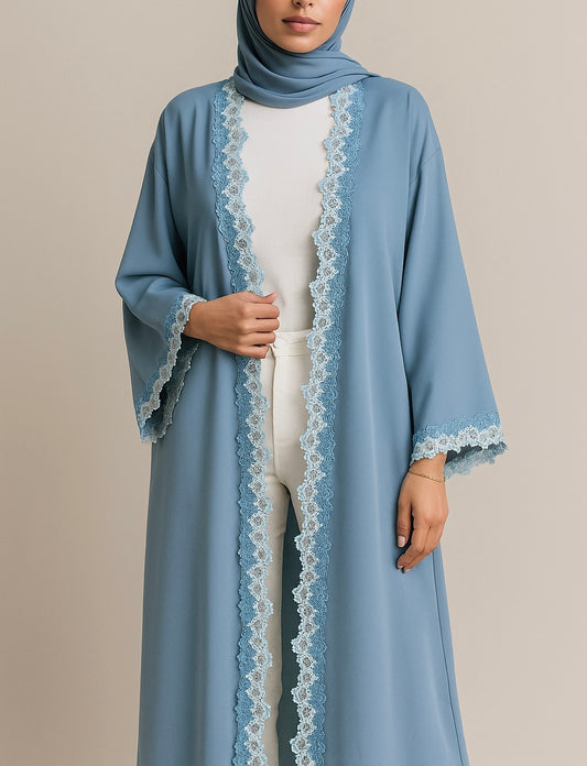 Light blue fancy lace abaya