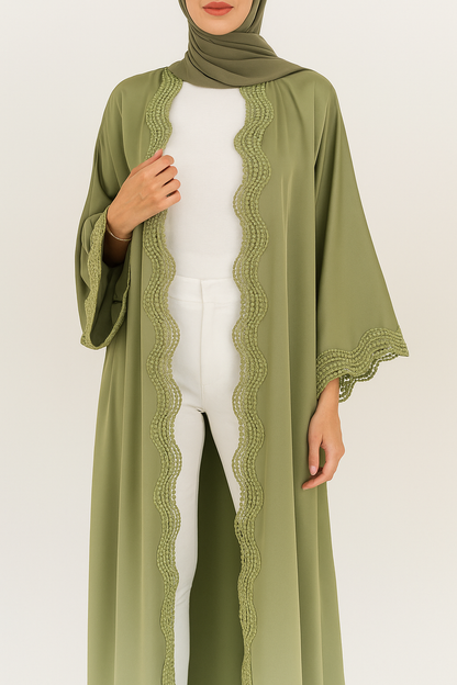 Pistachio lace abaya