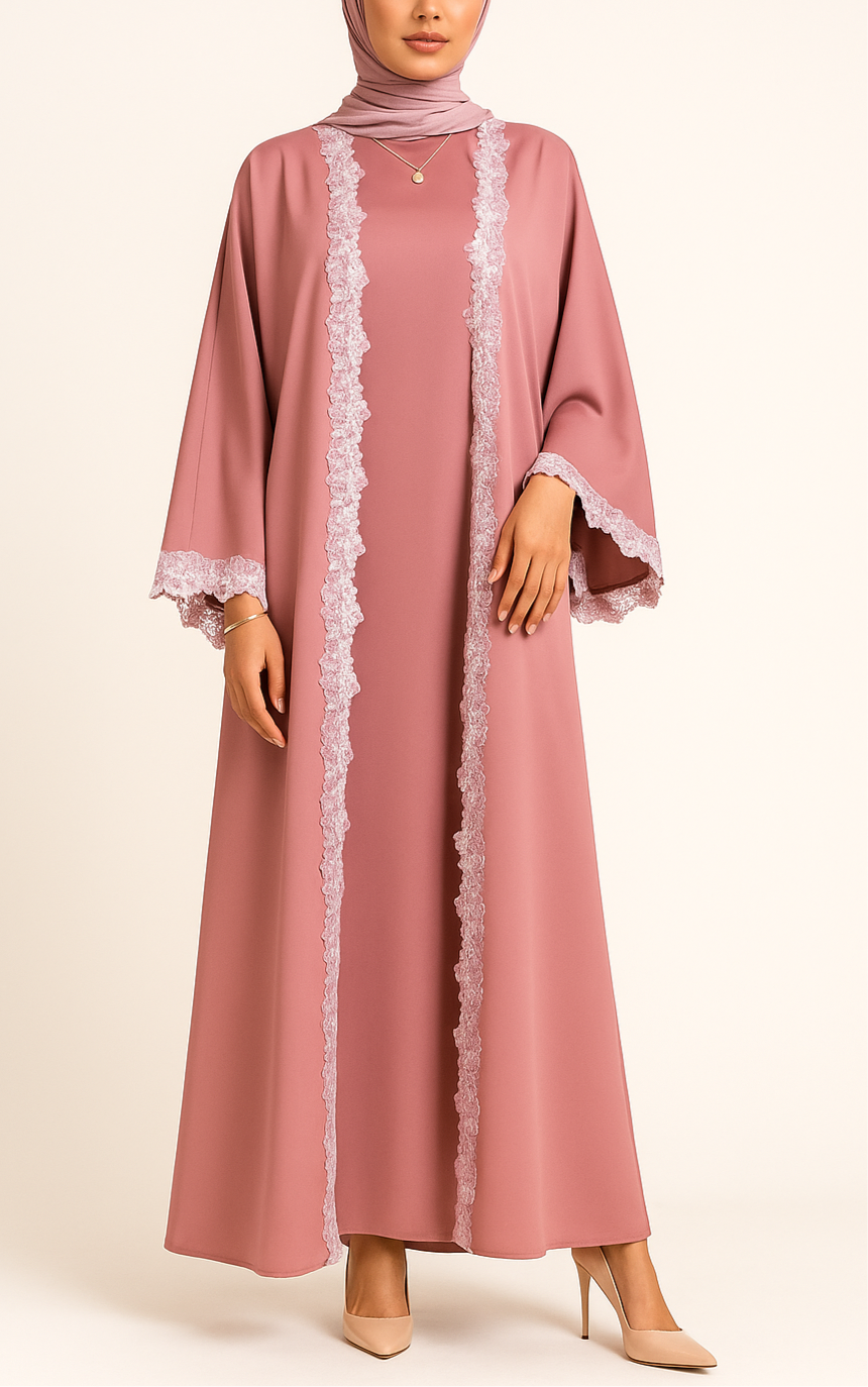 Pink fancy lace abaya