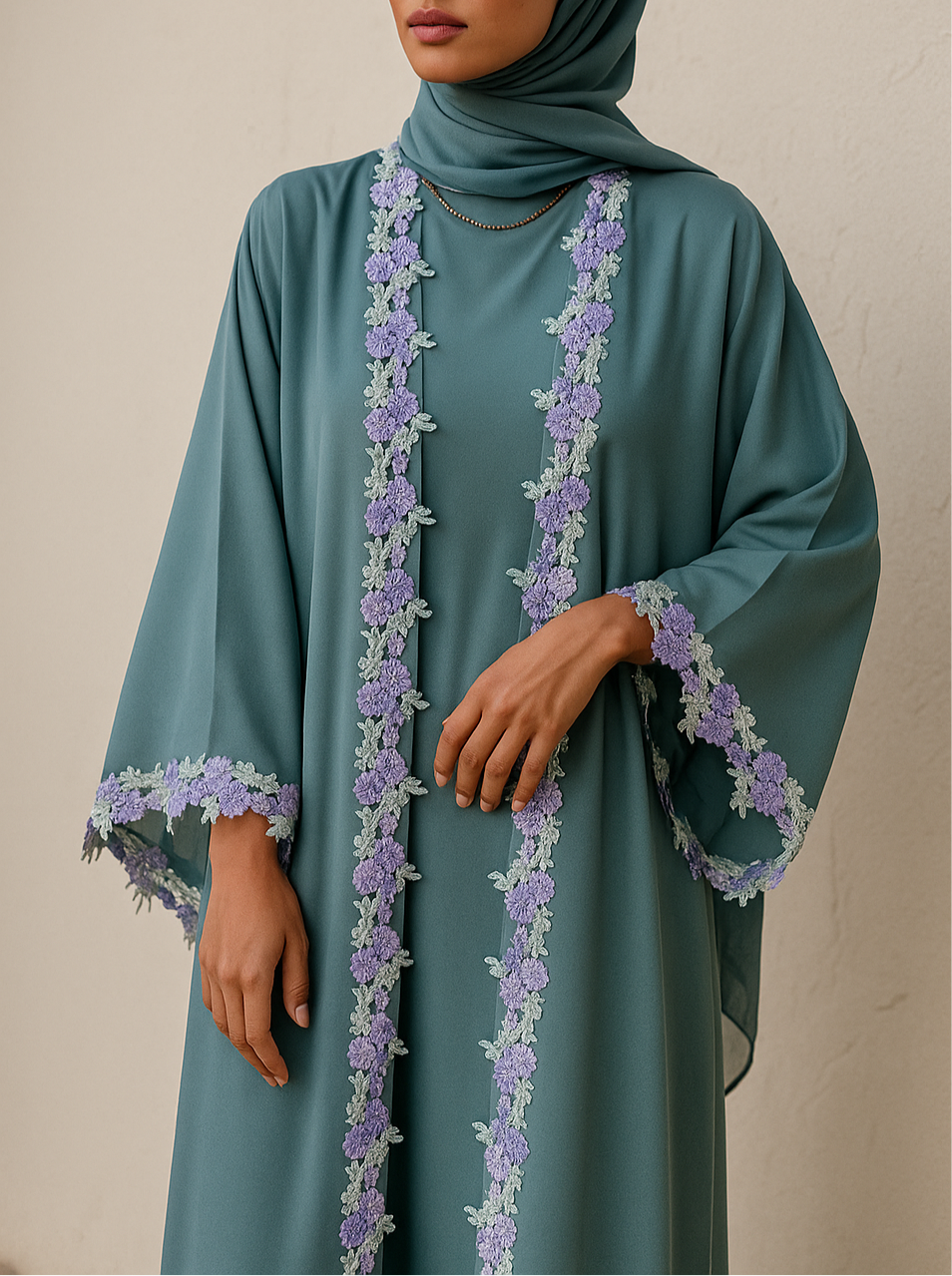 Teal Fancy lace abaya