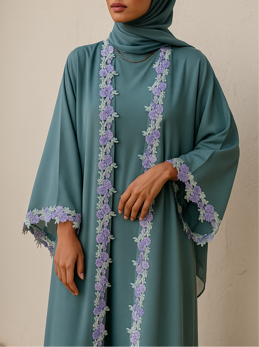 Teal Fancy lace abaya