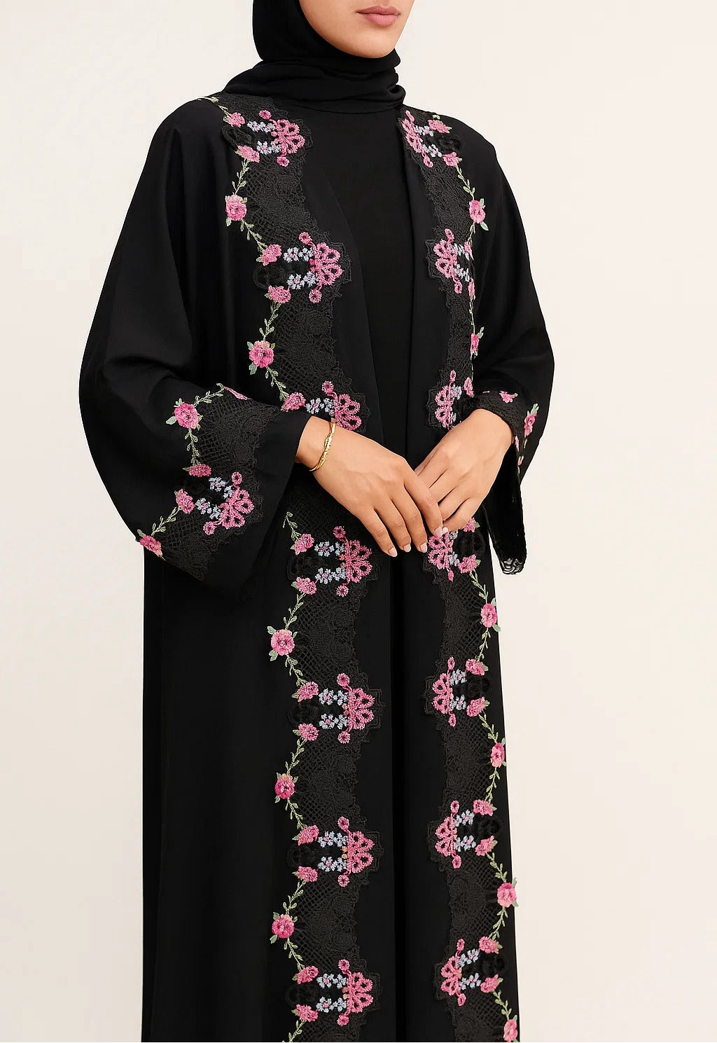 Black board fancy lace abaya