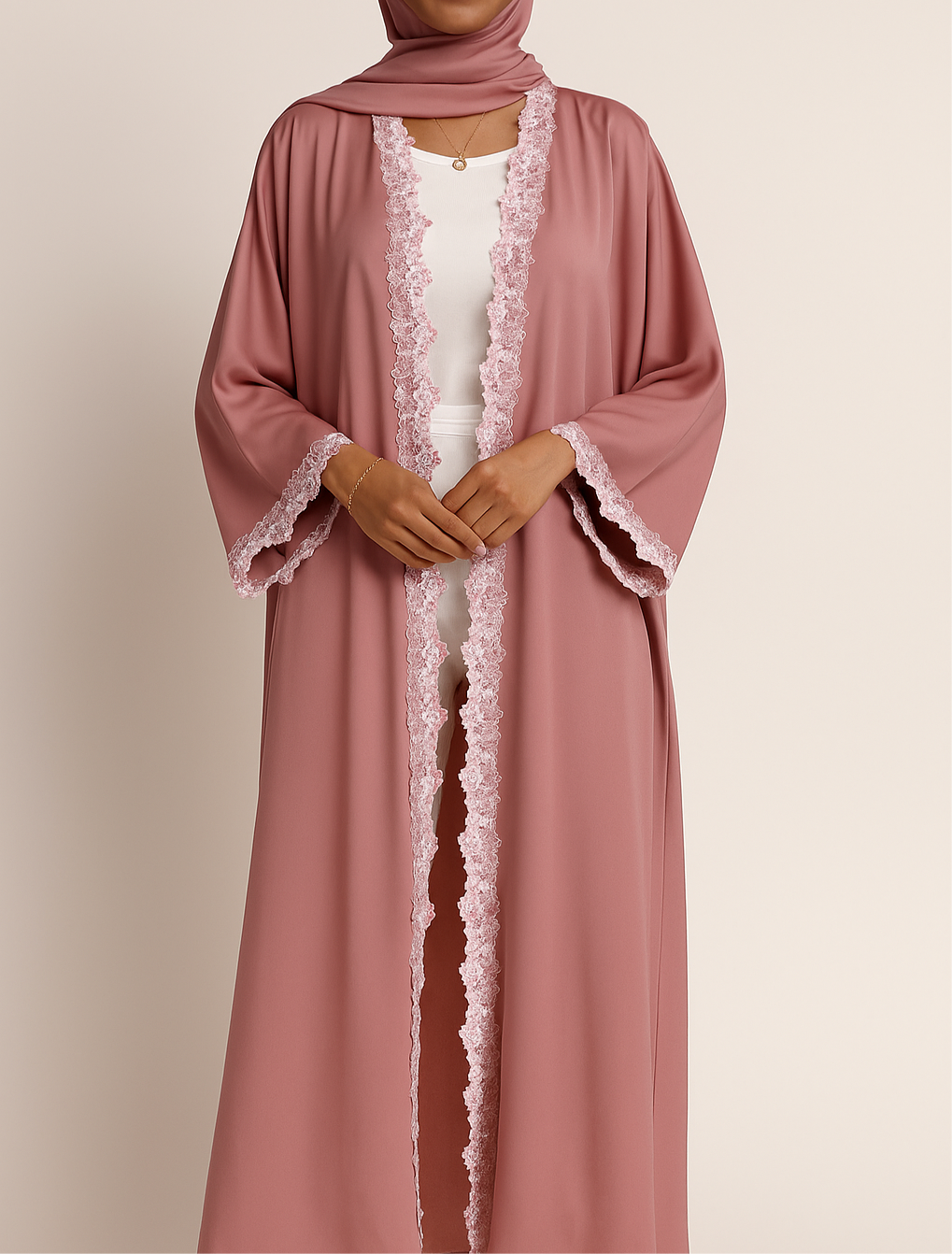 Pink fancy lace abaya