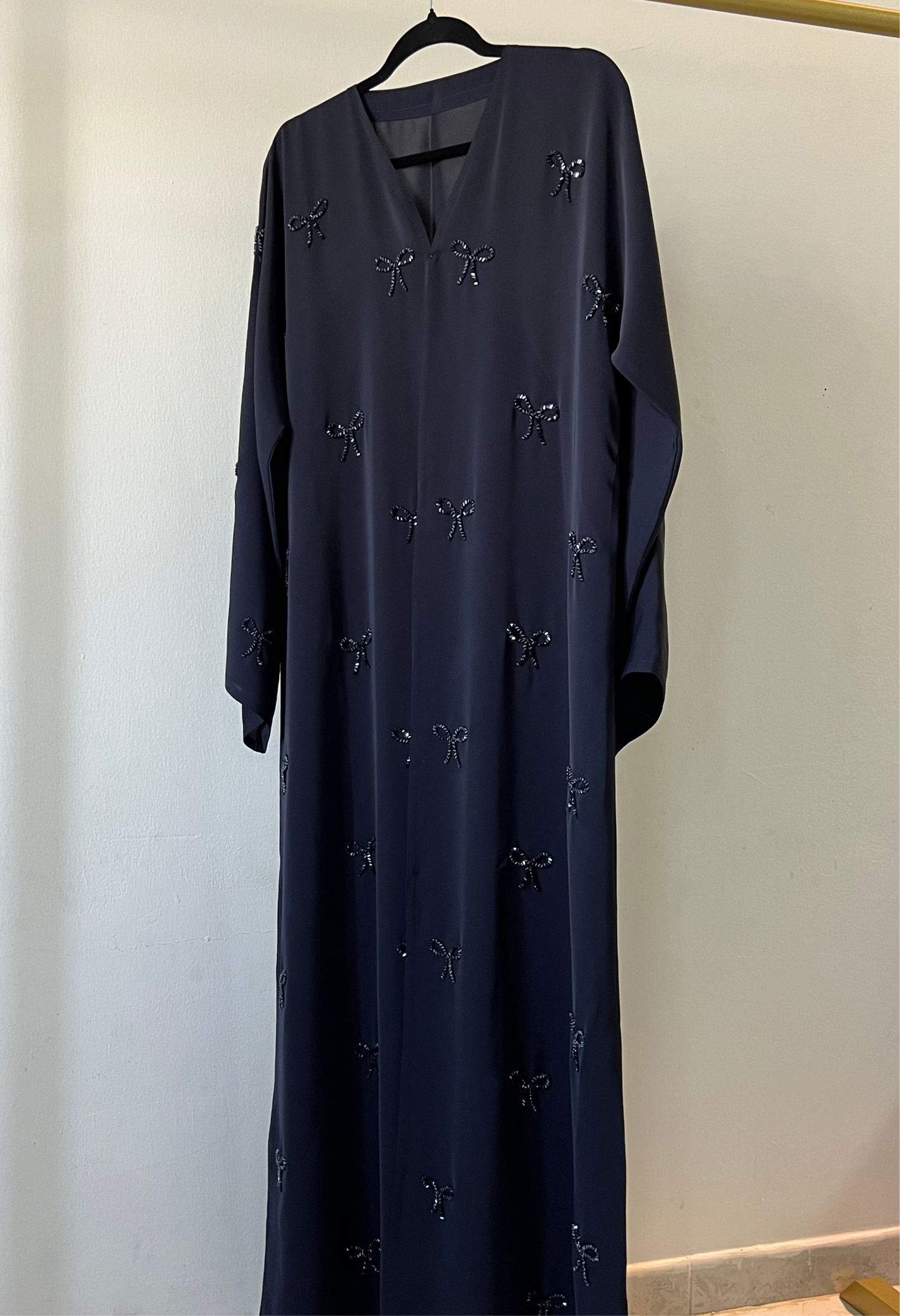 Navy blue Pearl Bow Abaya
