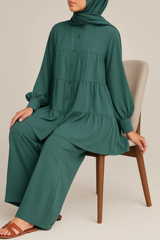 Teal Green Button Tiered Coord Set