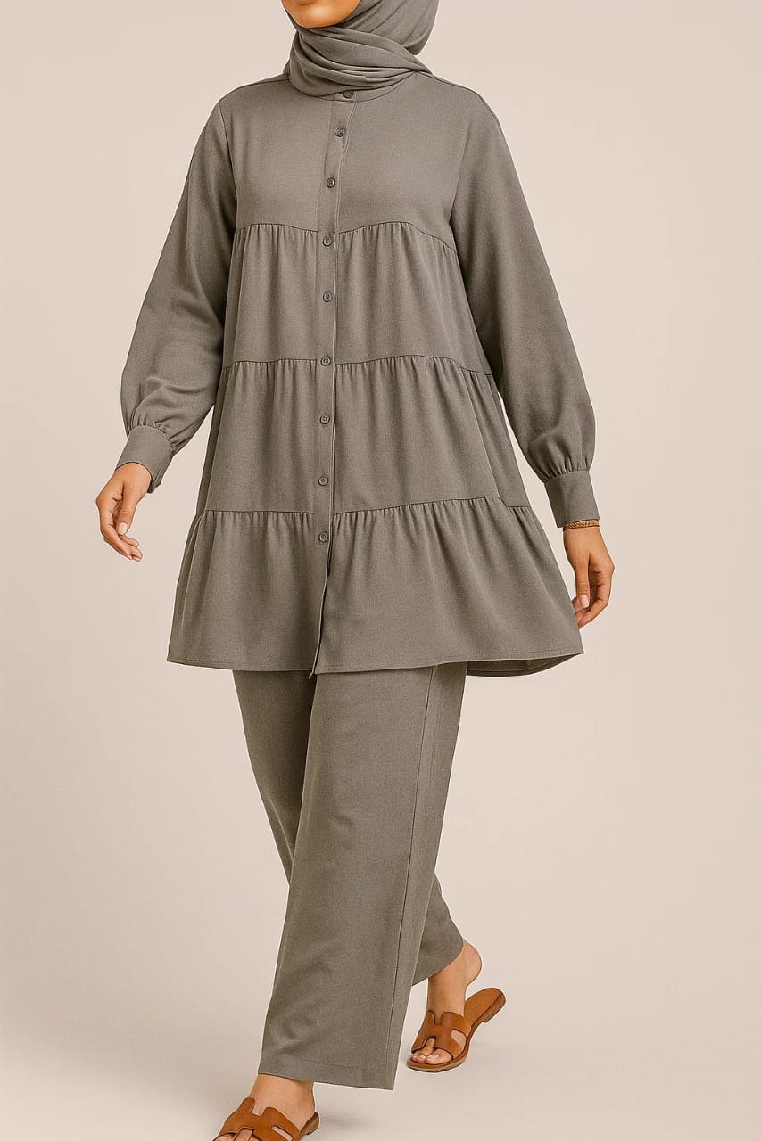 Grey Button Tiered  Coord Set