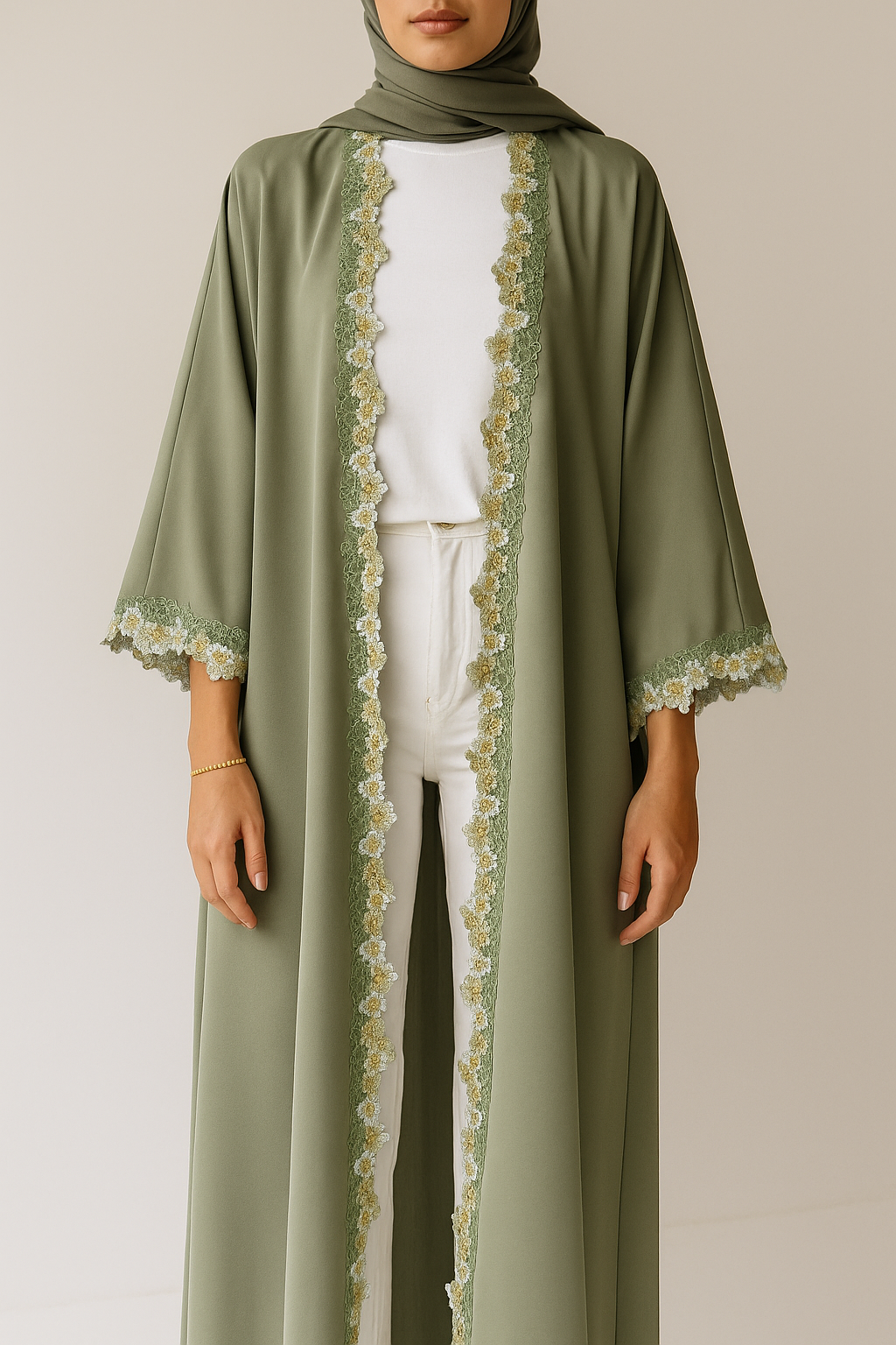 Pistachio fancy lace abaya