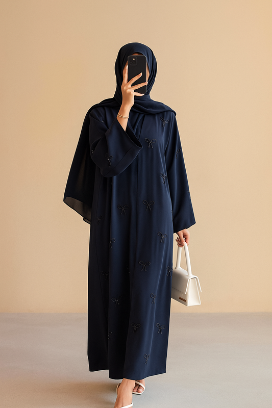 Navy blue Pearl Bow Abaya