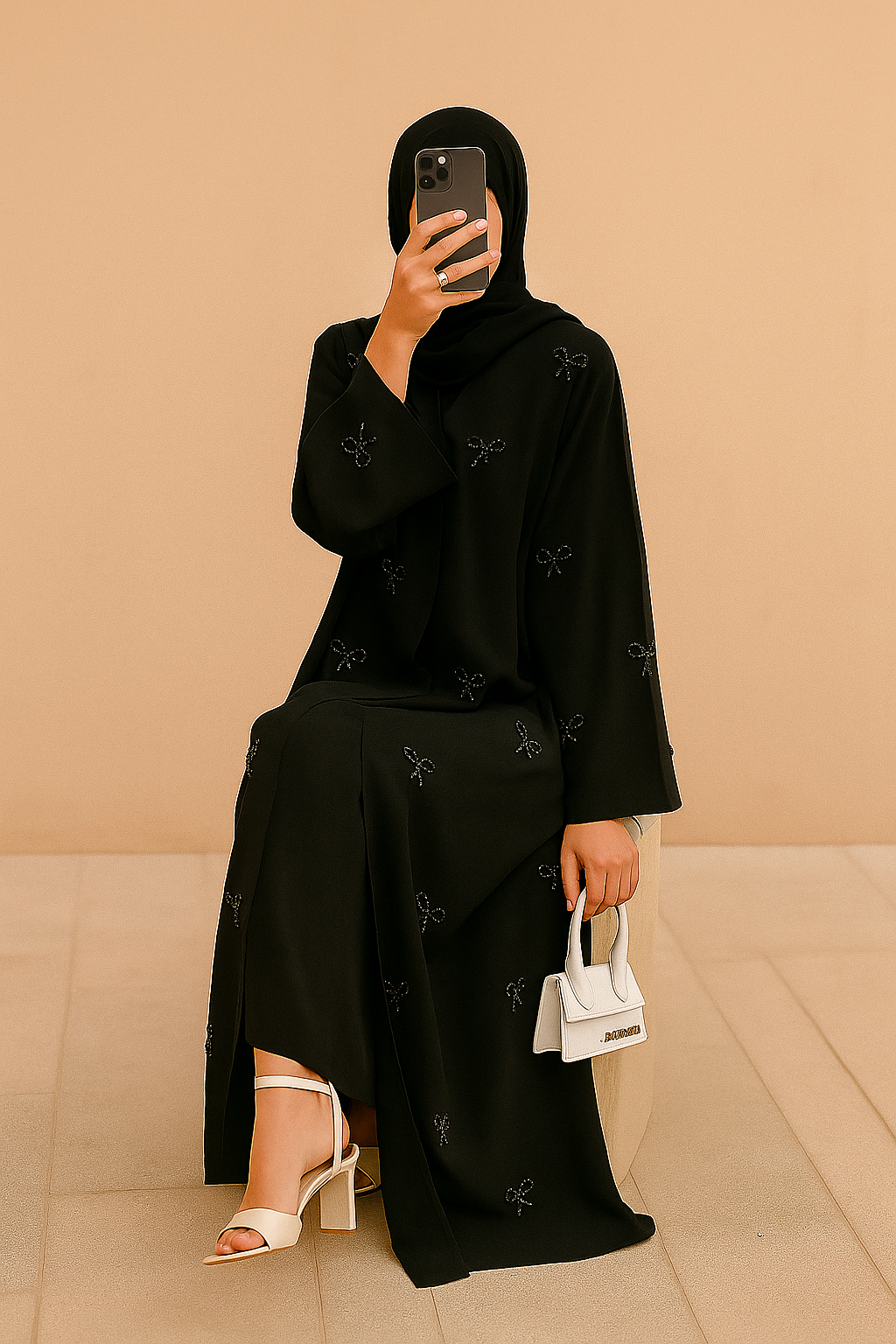 Black Pearl Bow Abaya