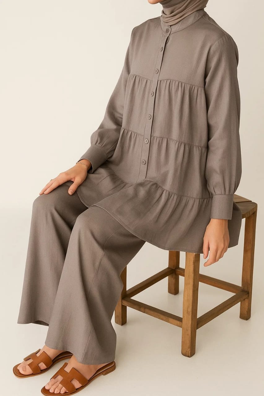 Grey Button Tiered  Coord Set