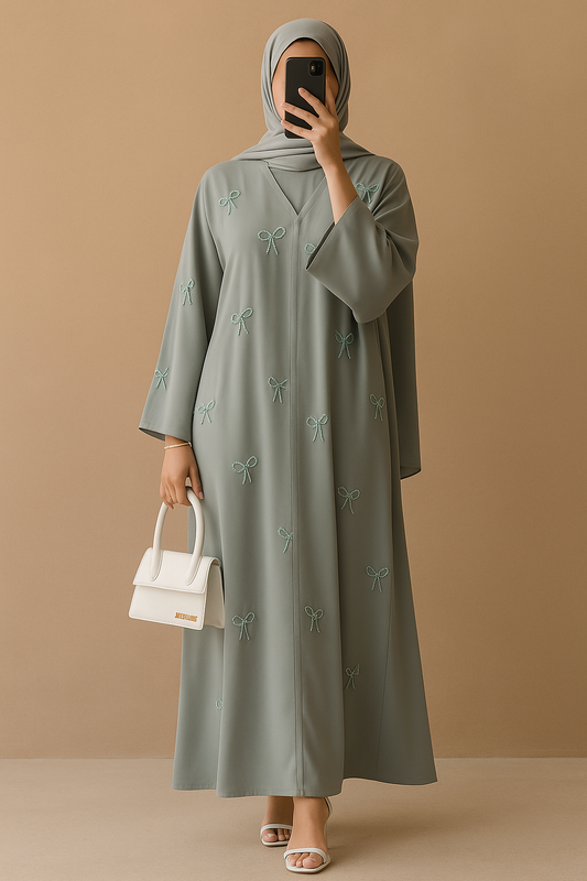 Sage Pearl Bow Abaya