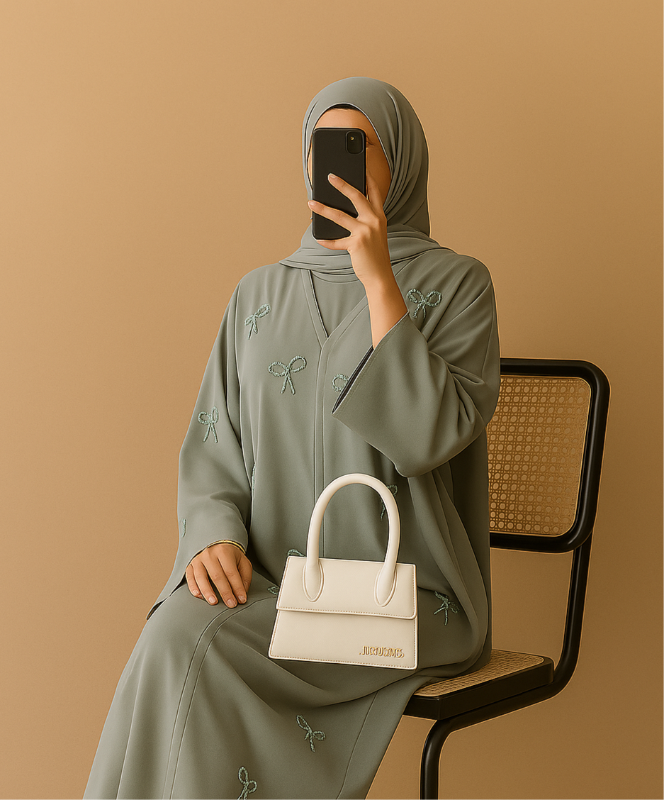 Sage Pearl Bow Abaya