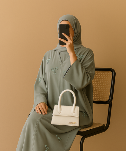 Sage Pearl Bow Abaya