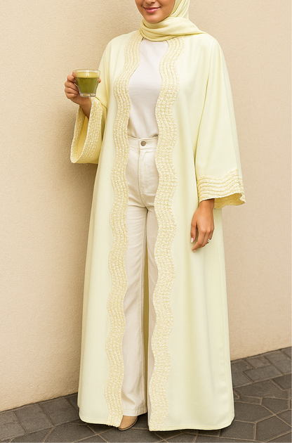 Butter yellow lace abaya
