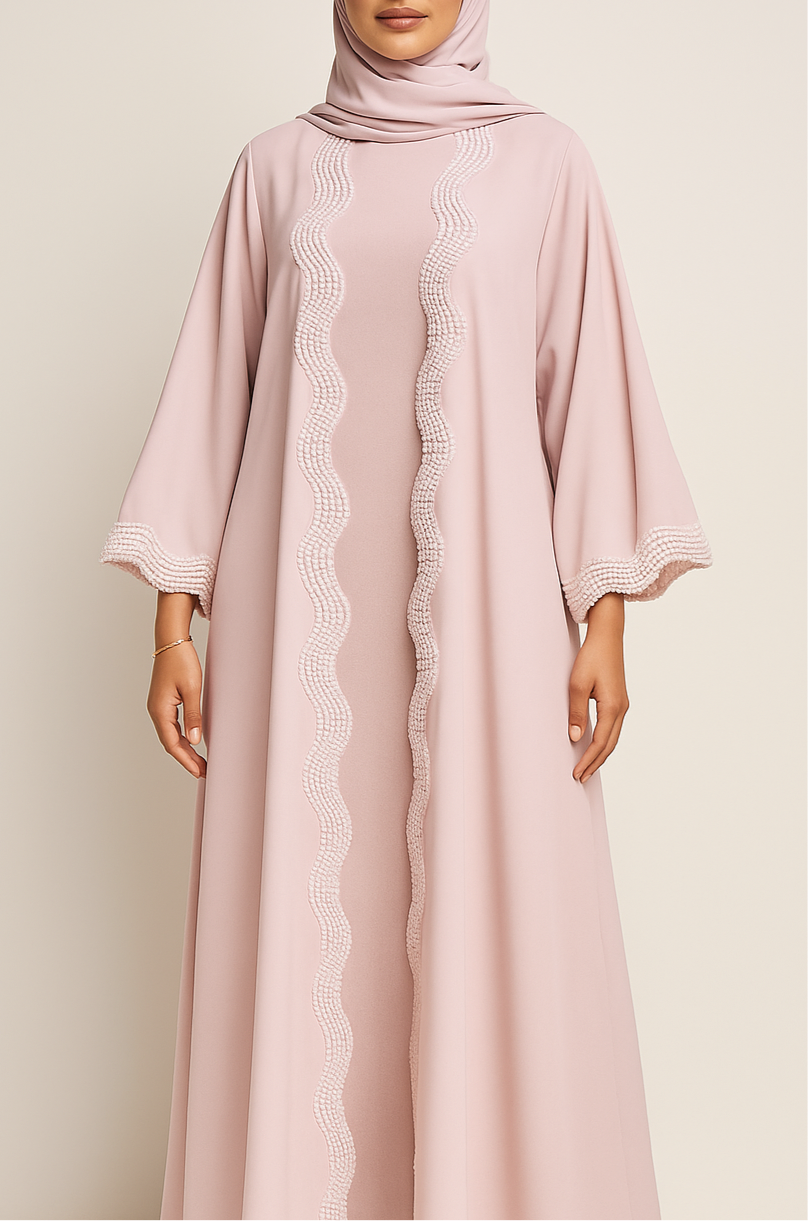 Baby pink lace abaya