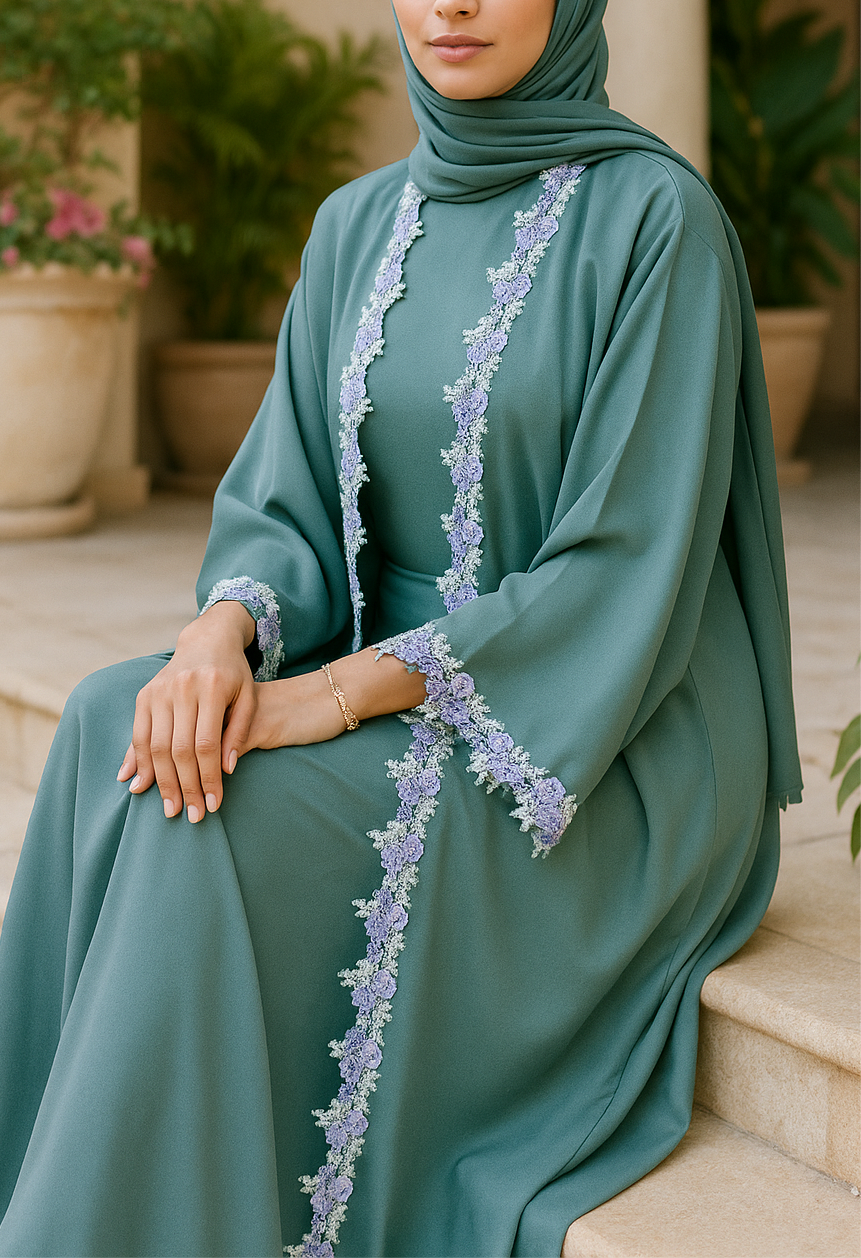 Teal Fancy lace abaya