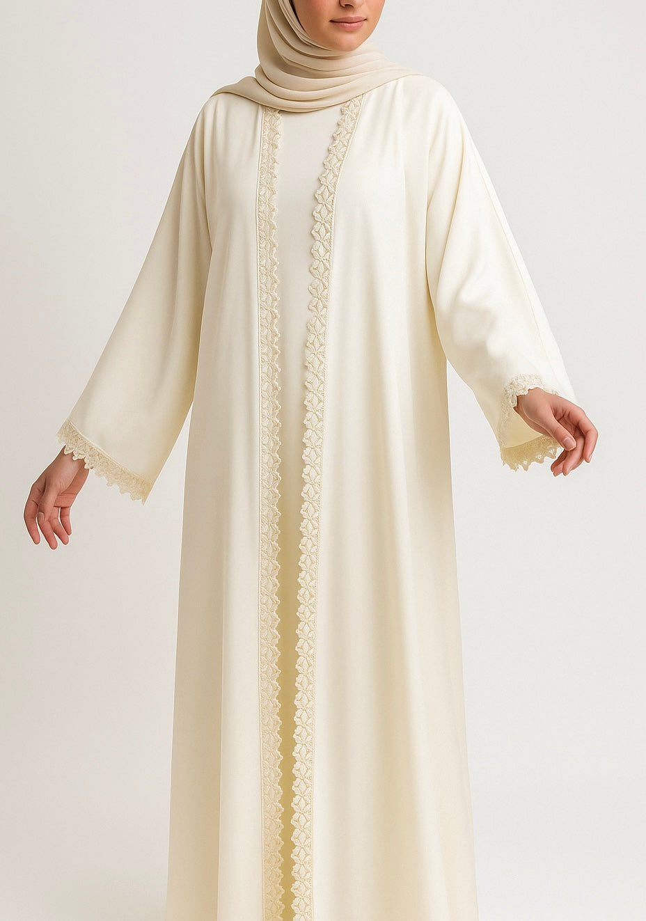 Yellow fancy lace abaya