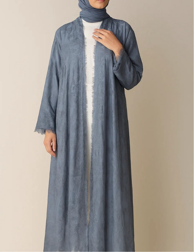 Stone blue Sheer abaya