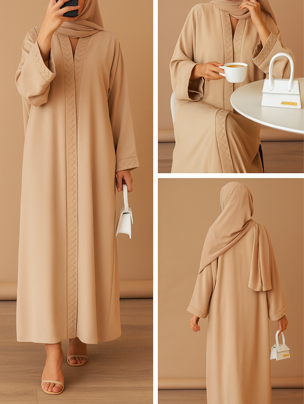 Beige Braided Abaya