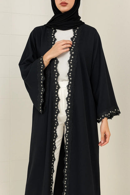Black Fancy lace abaya