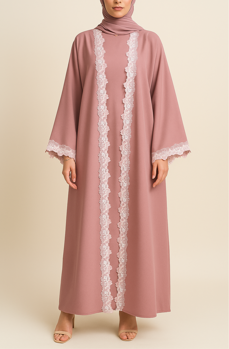 Pink fancy lace abaya