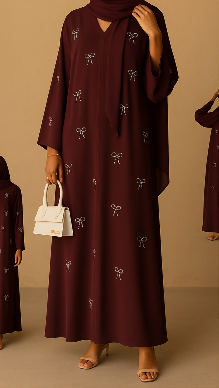 Cinnamon Pearl Bow Abaya