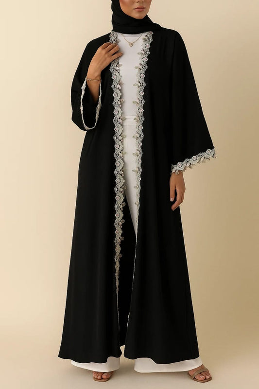 Black floral fancy lace abaya