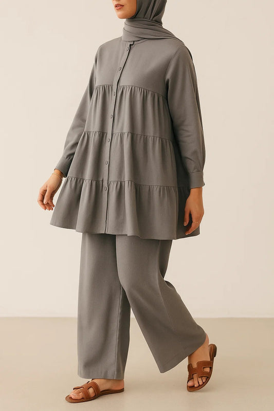 Grey Button Tiered  Coord Set