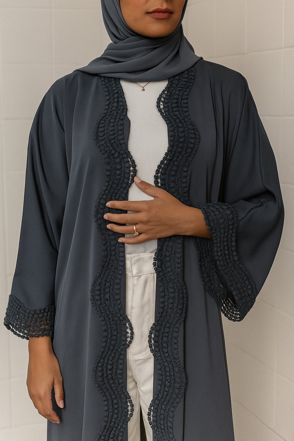 Grey lace abaya (New Edition)