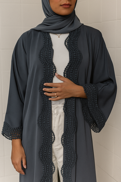 Grey lace abaya (New Edition)
