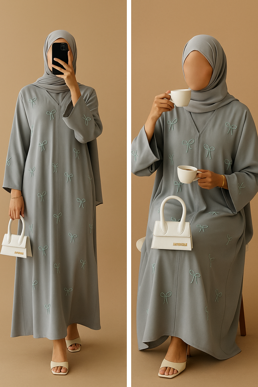 Sage Pearl Bow Abaya