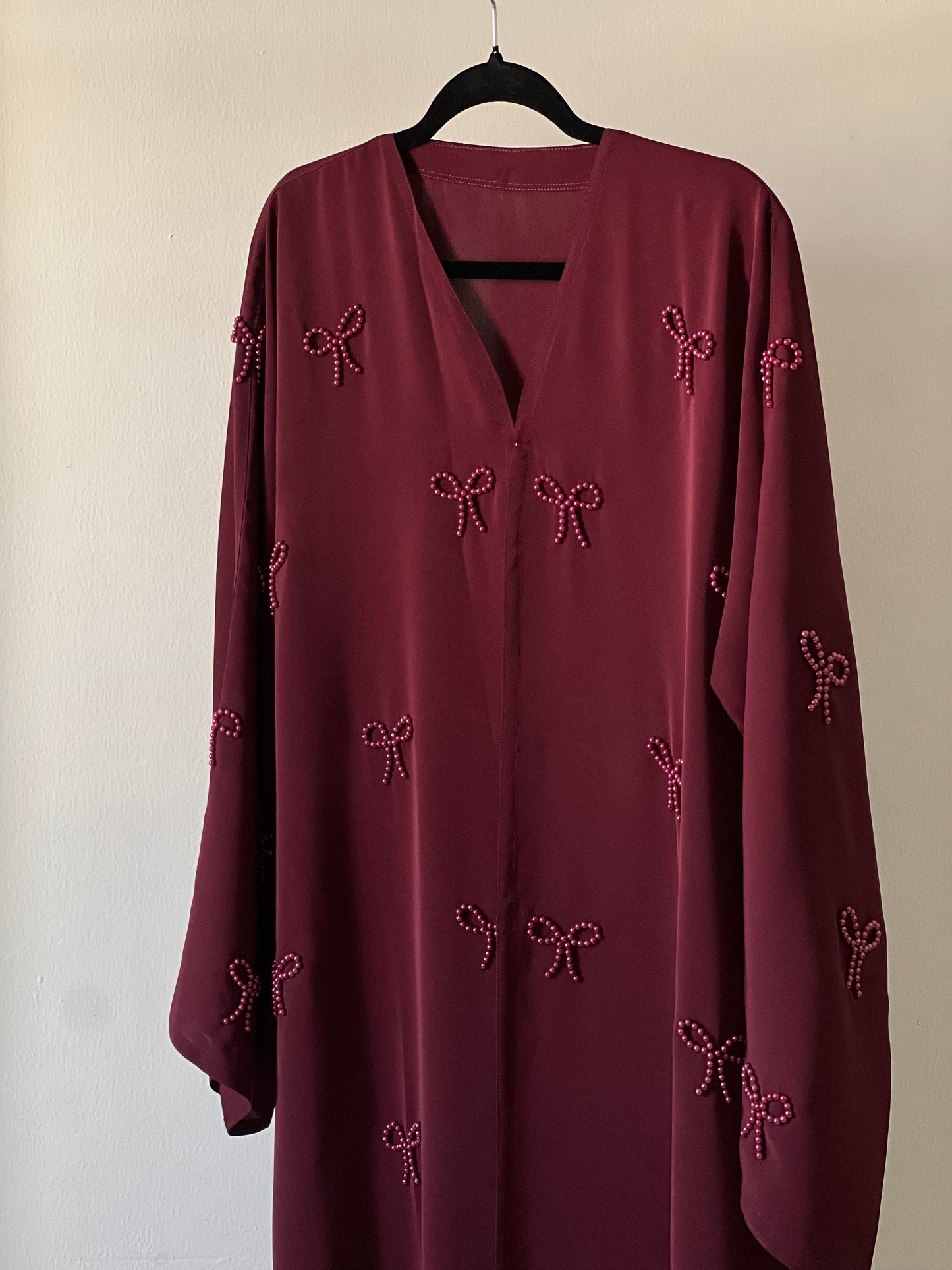 Maroon Pearl Bow Abaya