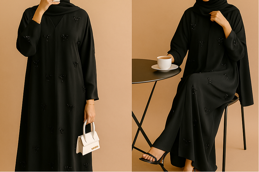 Black Pearl Bow Abaya