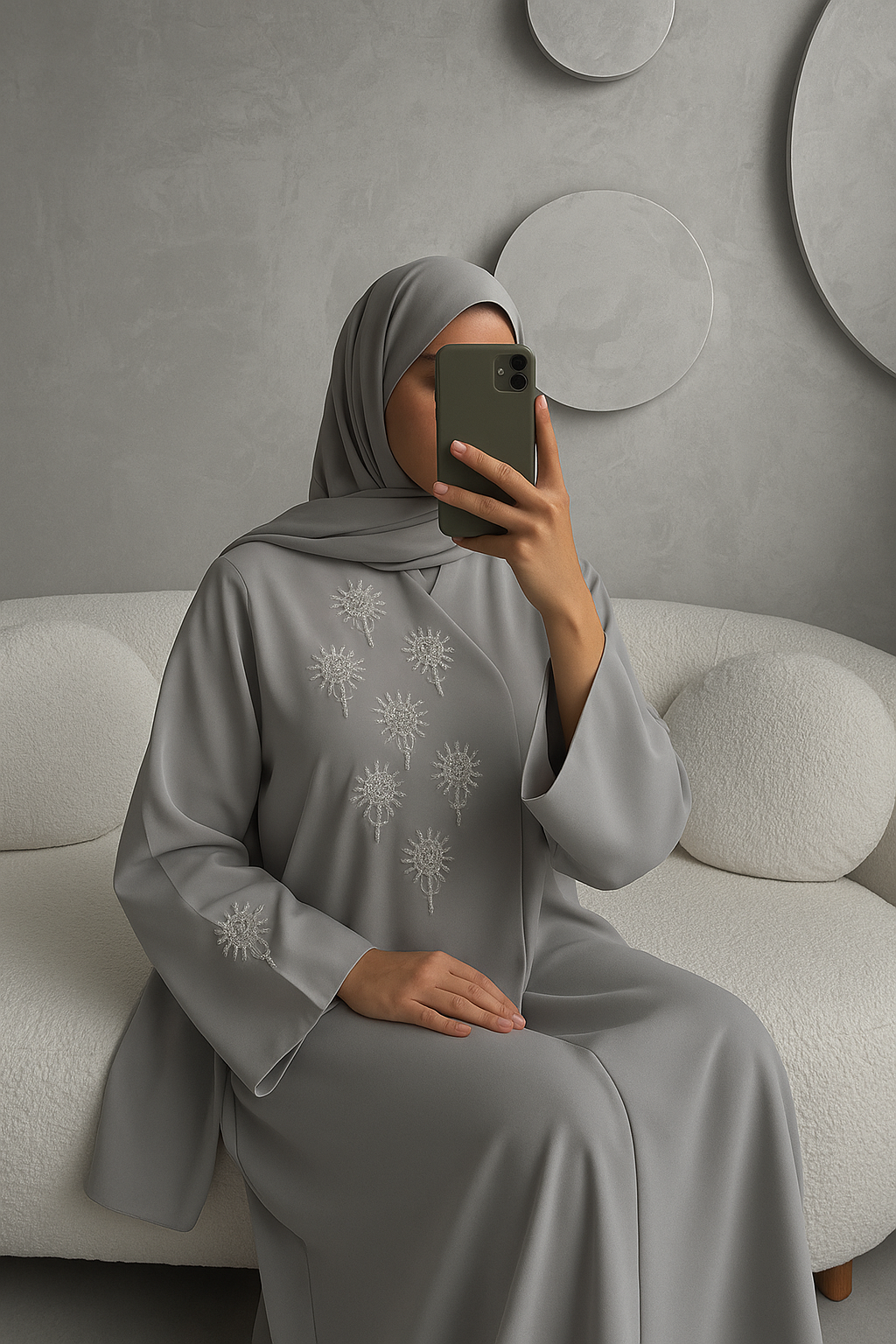 Grey Stone Abaya AHWA02
