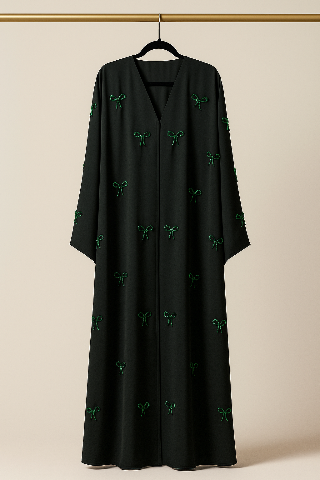 Emerald Green Pearl Bow Abaya