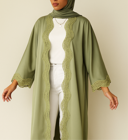 Pistachio lace abaya