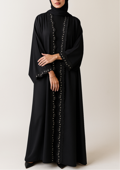 Black Fancy lace abaya