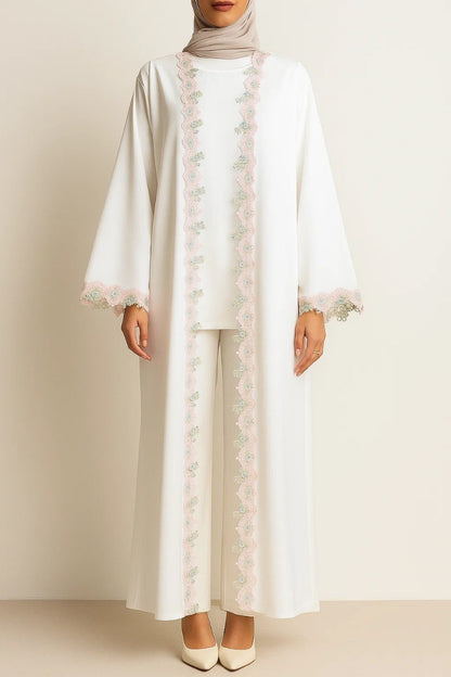White fancy lace abaya