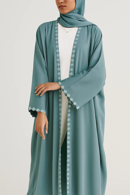 Powder Blue fancy lace abaya