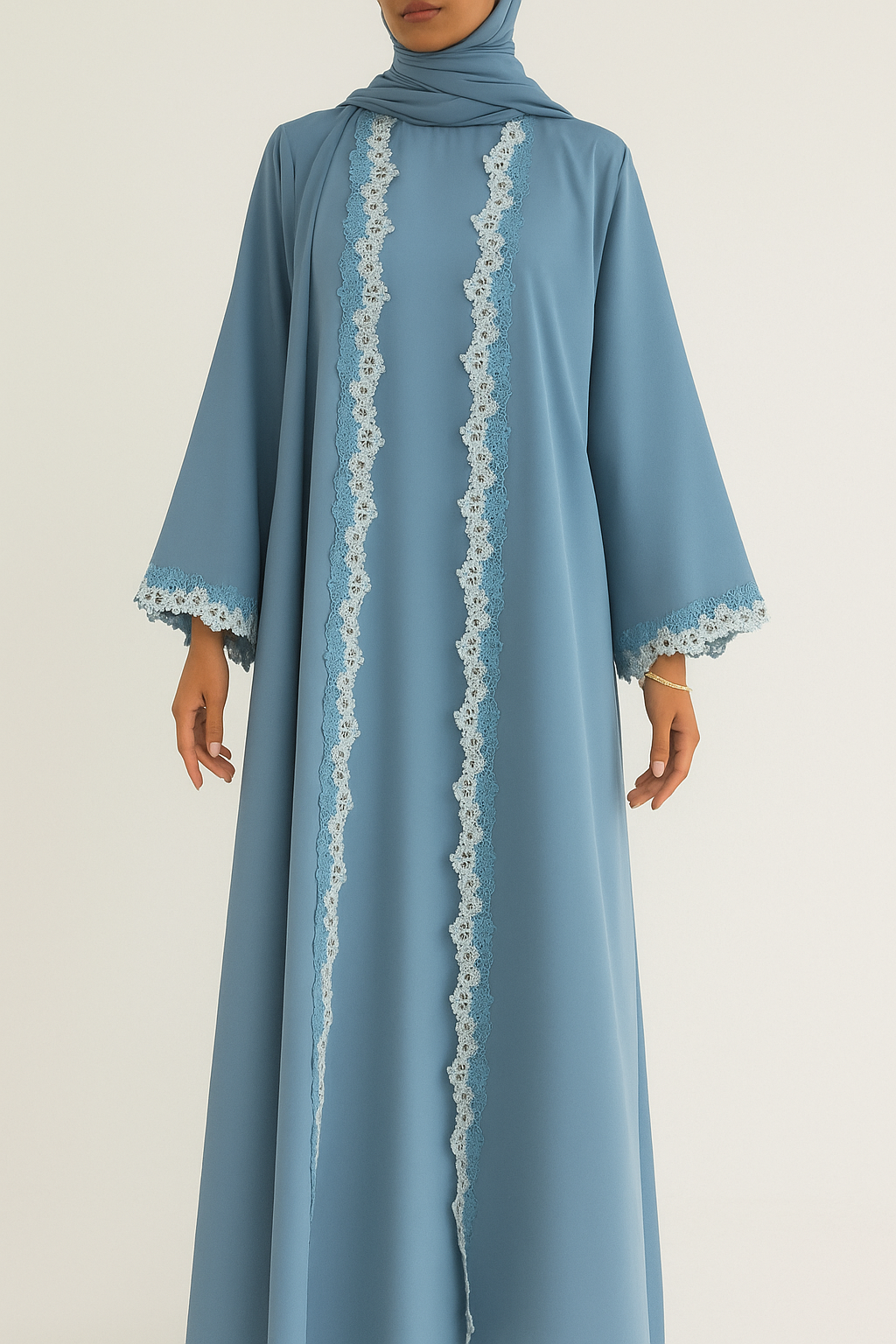 Light blue fancy lace abaya