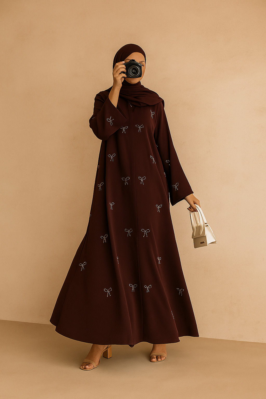 Cinnamon Pearl Bow Abaya