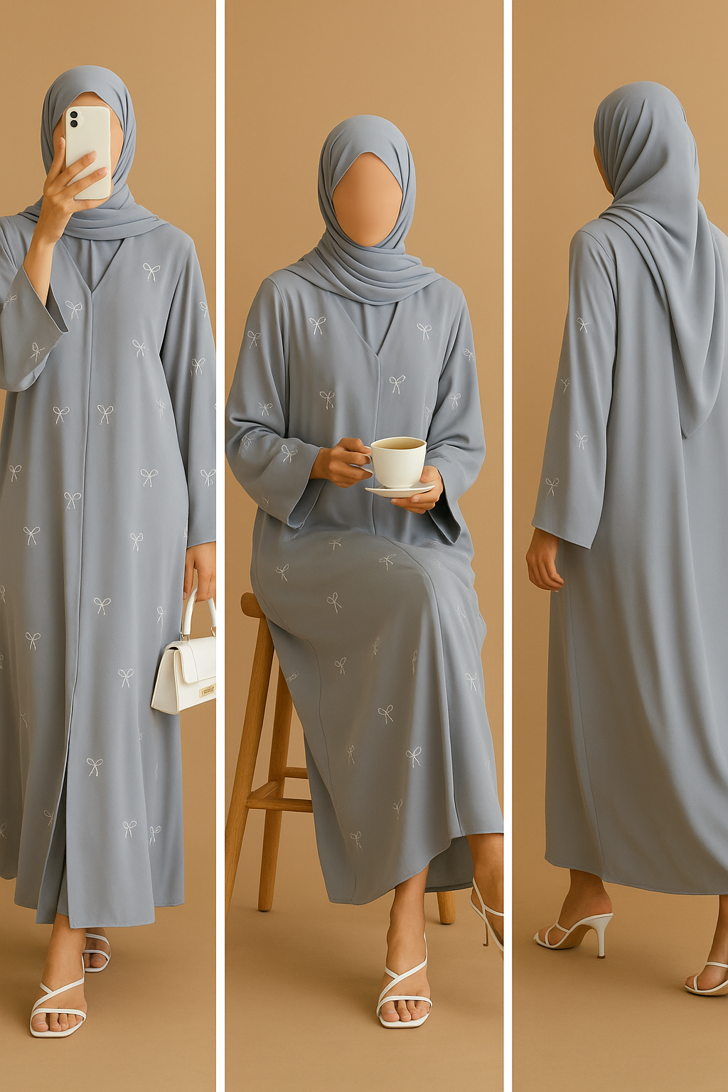 Sky Pearl Bow Abaya