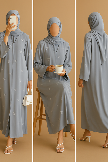 Sky Pearl Bow Abaya