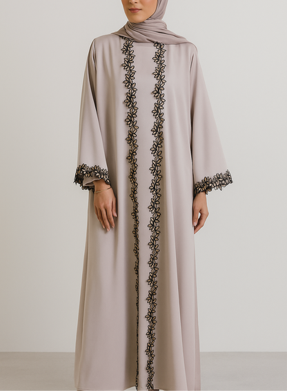 Beige fancy lace abaya