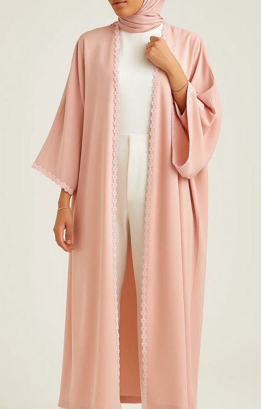 Pinky fancy lace abaya