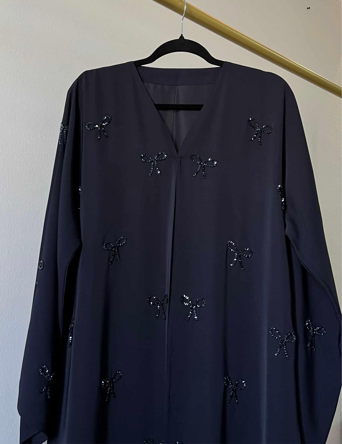 Navy blue Pearl Bow Abaya
