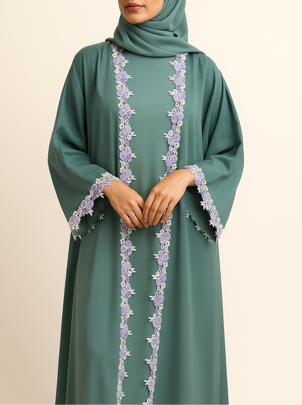 Teal Fancy lace abaya